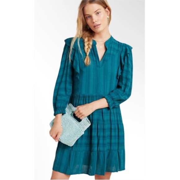 Anthropologie Dresses & Skirts - Amadi Anthropologie Rossi Teal Ruffle Dress